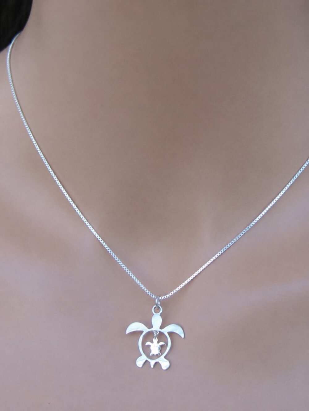 Sea Turtle Necklace for New Mom 925 Sterling Silver - Picture 3 of 10